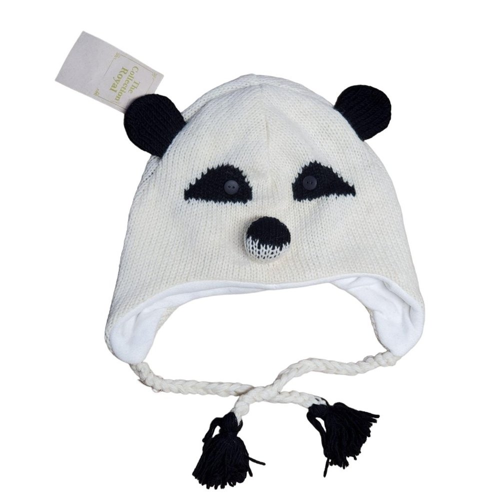 Wool Hat Panda Design One Size White/Black